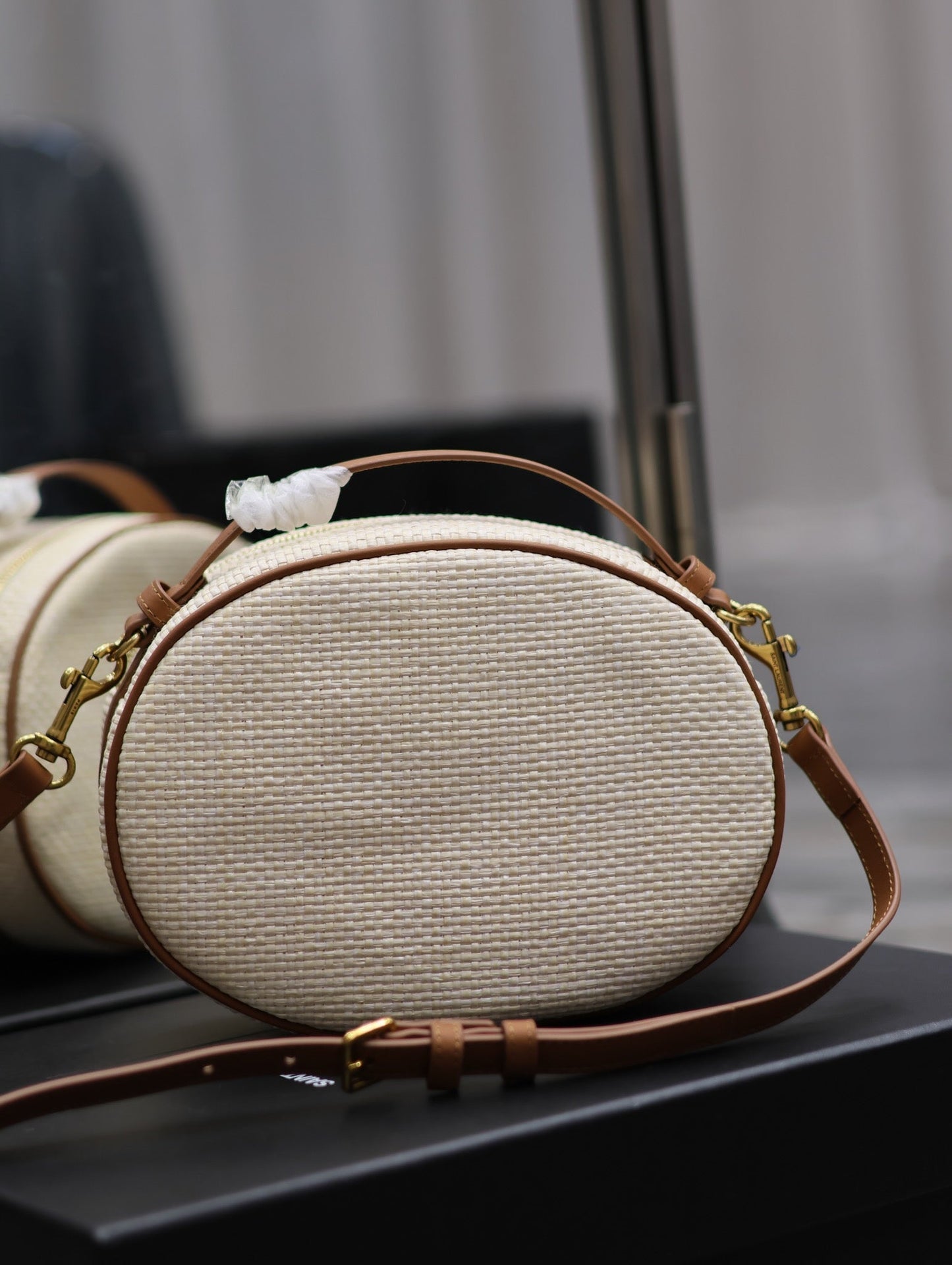 YSL Leather-trimmed raffia shoulder bag - 22¡Á16.5¡Á6cm mysite