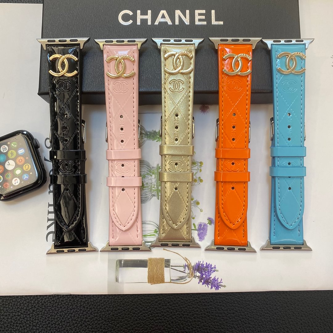 Glossy Leather Apple Watch Strap Luxury Metal Logo mysite