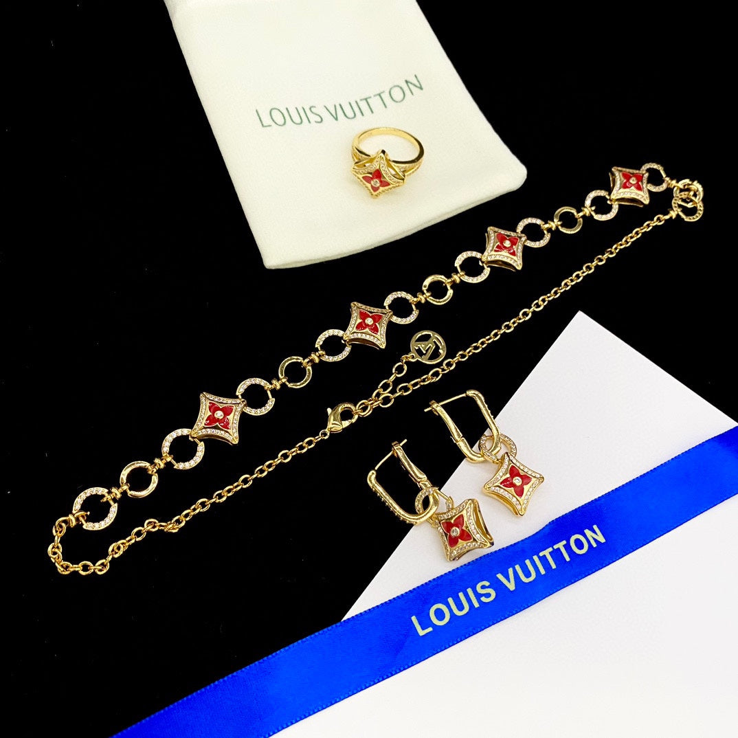 Diamond Red Clover Flower Jewelry Set mysite