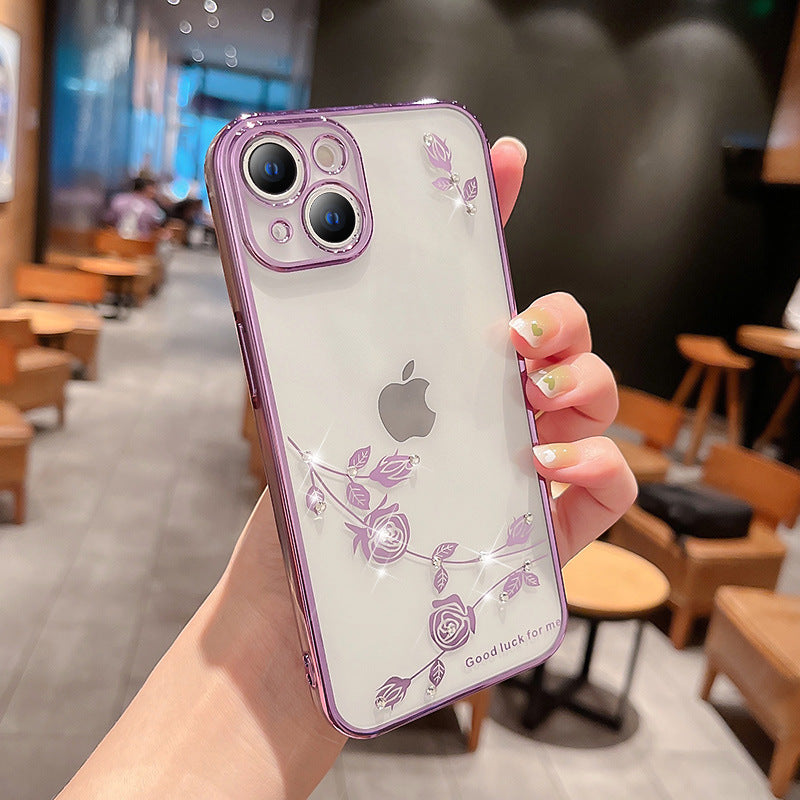 Rhinestone Rose Flower Electroplating Case For iPhone mysite