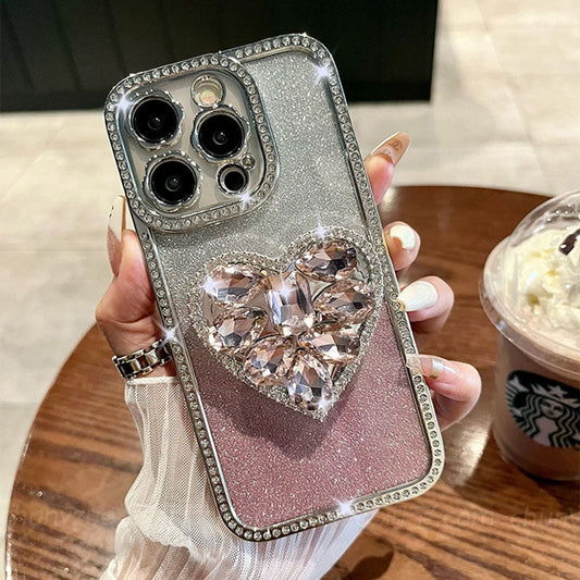 Light Luxury Electroplating Rhinestone Love Bracket iPhone Case mysite