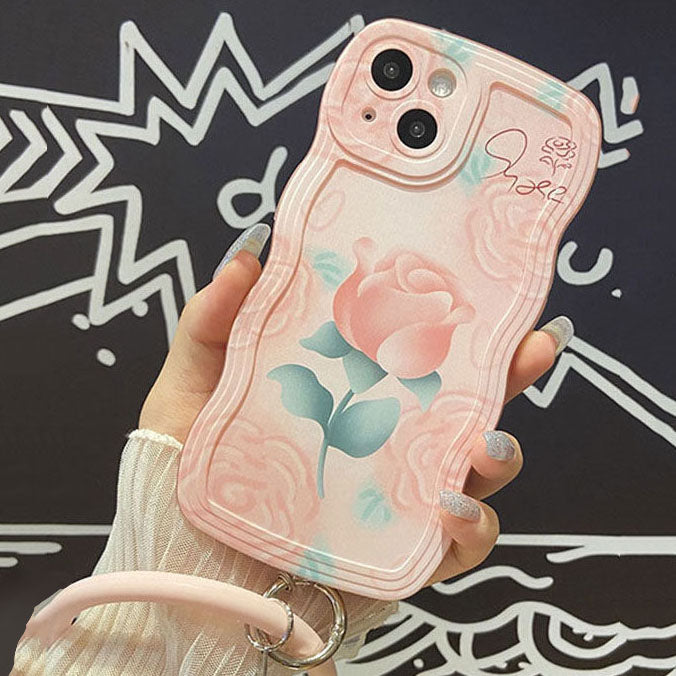 Oil Pink Rose With Wristband & Bracket For iPhone Case mysite