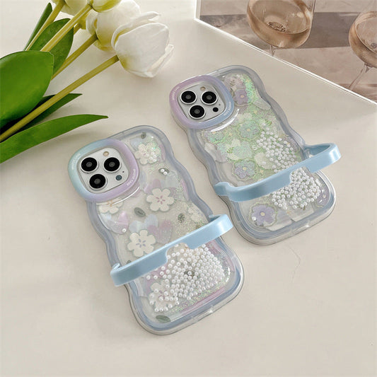 Quicksand Pearl Flower With Bracket For iPhone Case mysite