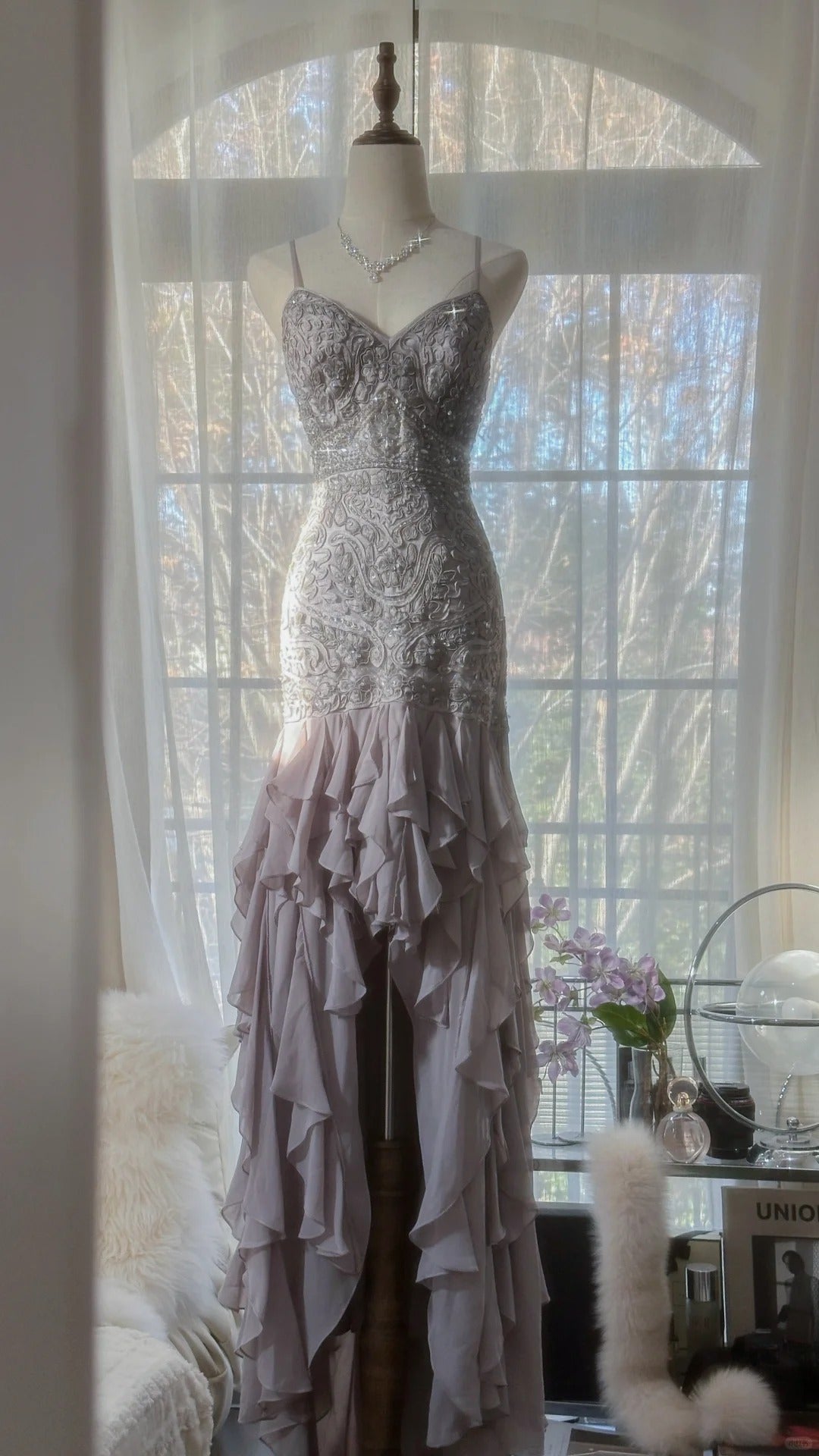 Purple Romantic Gorgeous Exquisite Elegant Beaded Lace Long Chiffon Evening Gown Ball Gown Prom Dress Birthday Holiday Party Dress gh4046s mysite