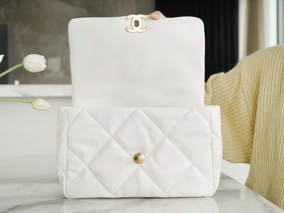 Chanel 19 Large Handbag Lambskin Gold AS1161 White mysite