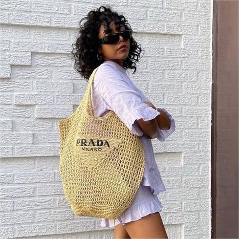 Prada Raffia Tote Bag-Khaki mysite