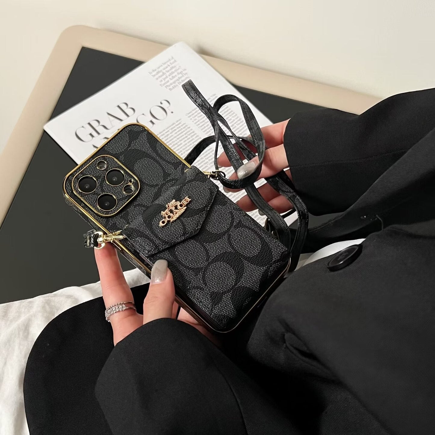 Coach Luxury Logo Accordion Card Holder Leather Crossbody Apple iPhone Cases mysite