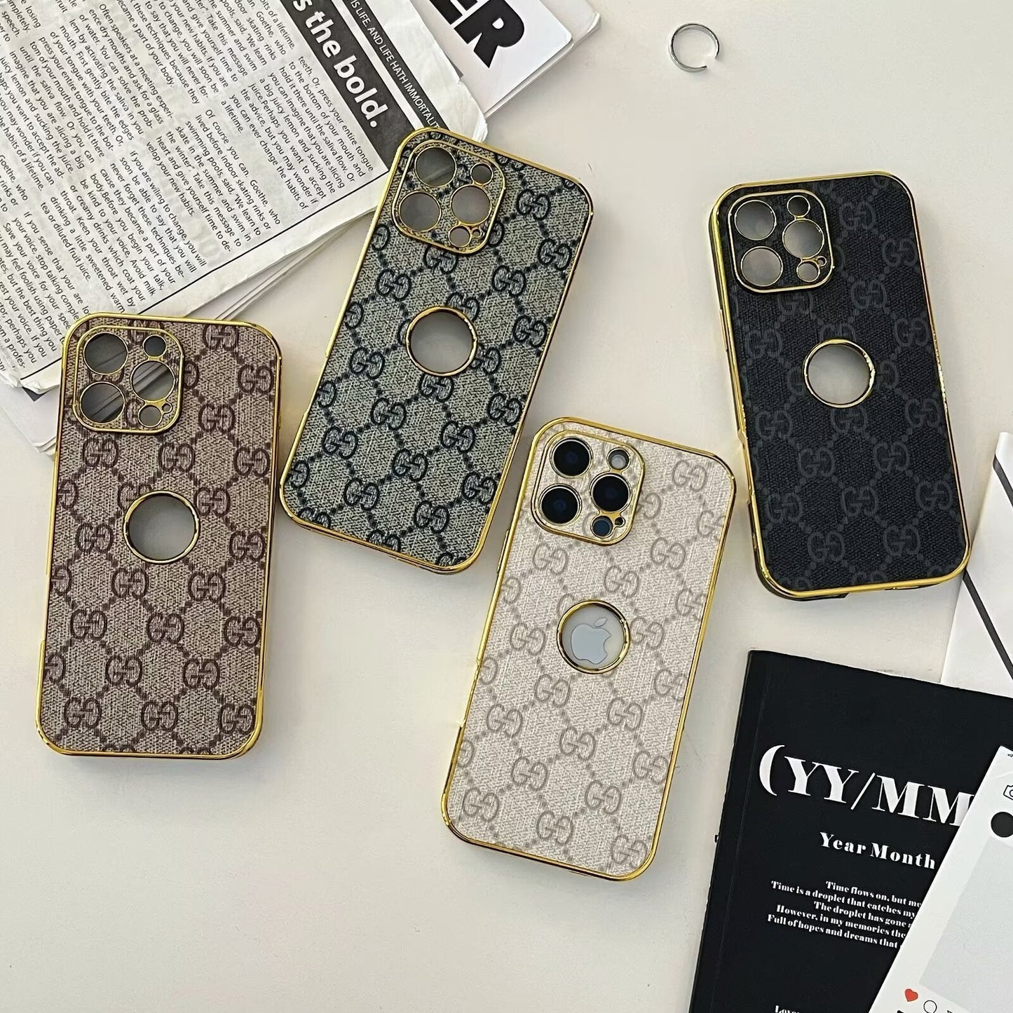 High Quality Electroplated Frame Ophidia  Leather Apple iPhone Cases mysite