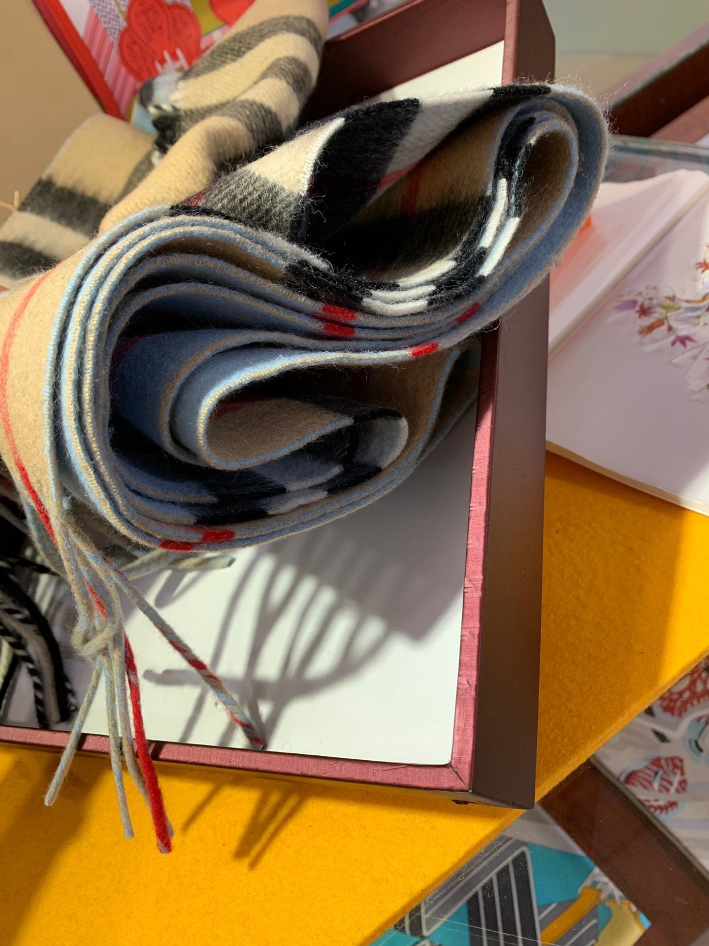 LONG SCARF 250 CM IN SKY BLUE AND BEIGE CASHMERE 410472 mysite