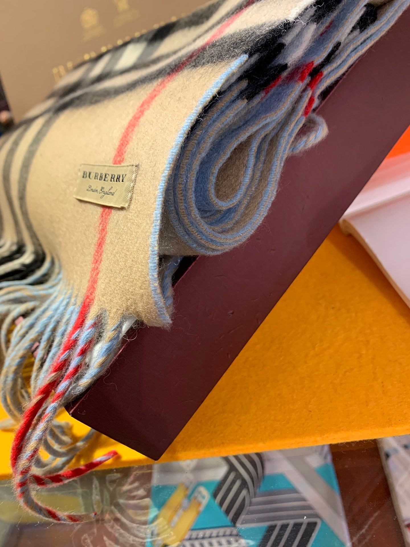 LONG SCARF 250 CM IN SKY BLUE AND BEIGE CASHMERE 410472 mysite