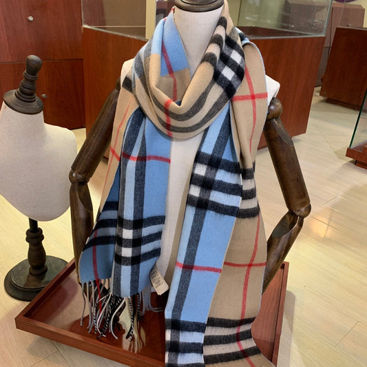 LONG SCARF 250 CM IN SKY BLUE AND BEIGE CASHMERE 410472 mysite