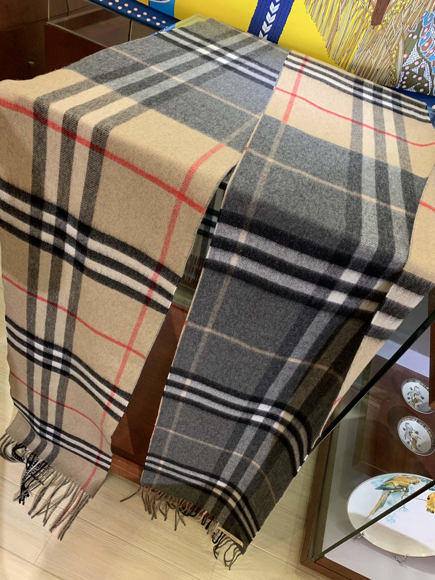 LONG SCARF 250 CM IN BLACK AND BEIGE CASHMERE 410474 mysite