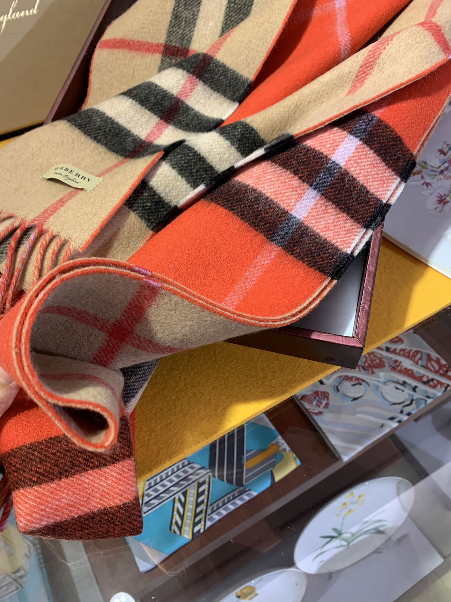 LONG SCARF 250 CM IN TIGER ORANGE AND BEIGE CASHMERE 410473 mysite