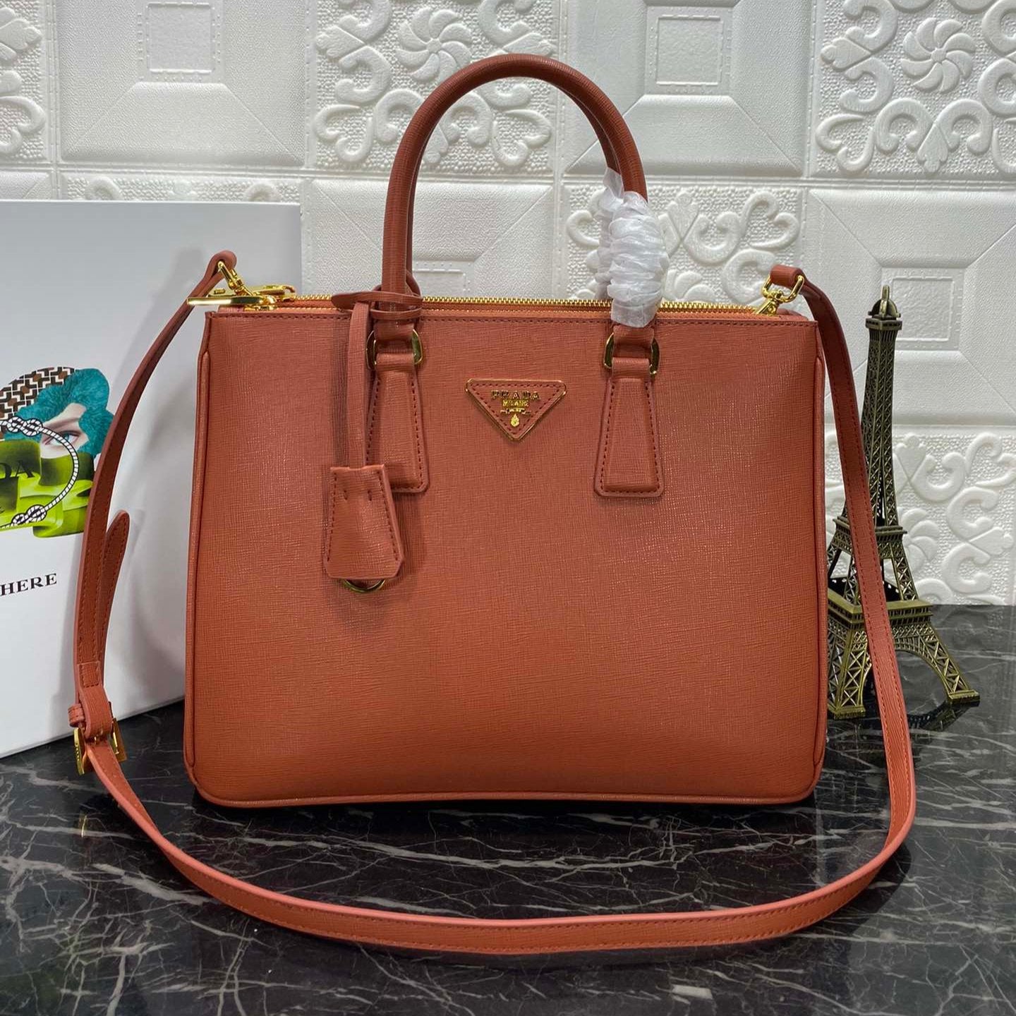 PRA GALLERIA 32 BAG IN BRONZE ORANGE SAFFIANO LEATHER mysite