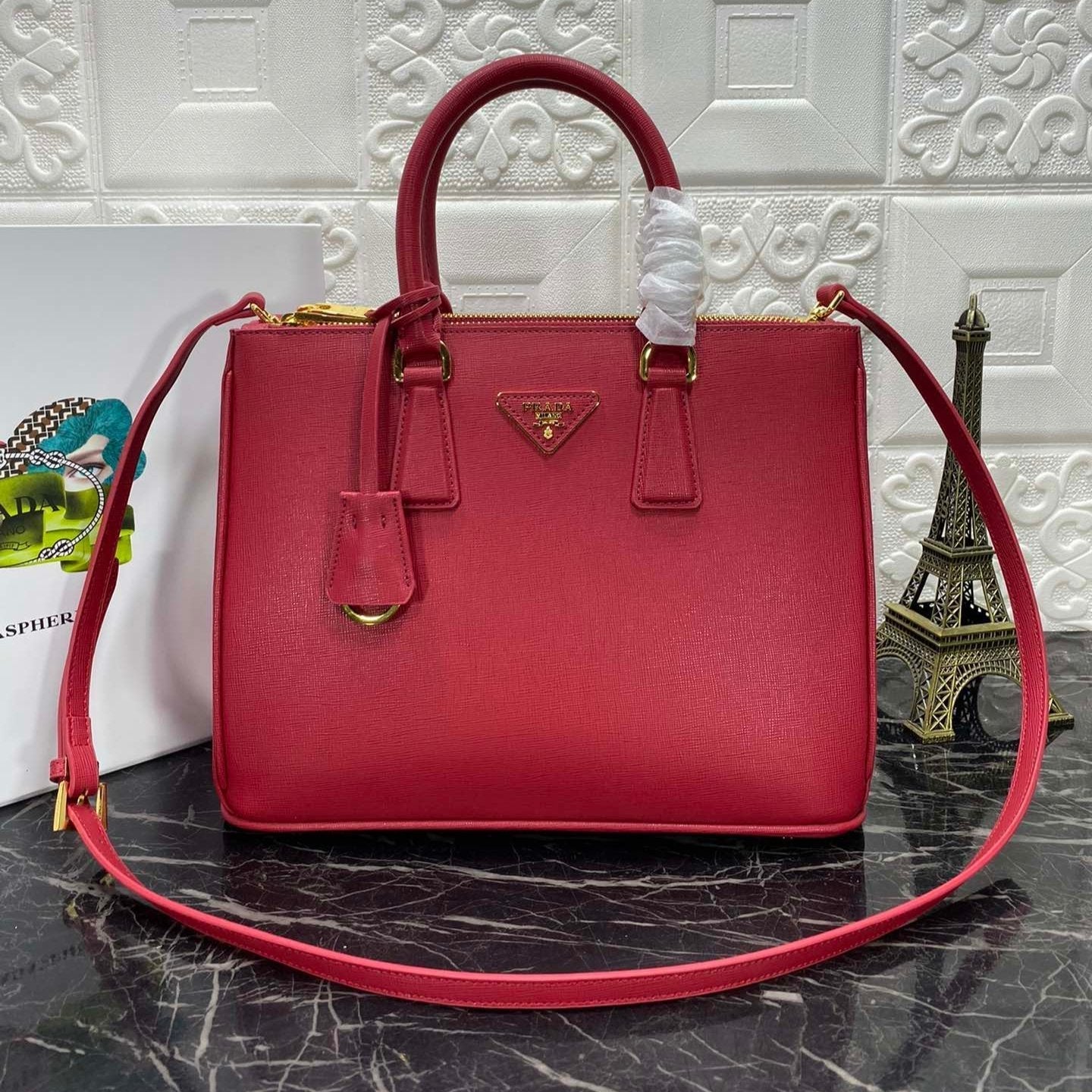 PRA GALLERIA 32 BAG IN CHERRY RED SAFFIANO LEATHER mysite