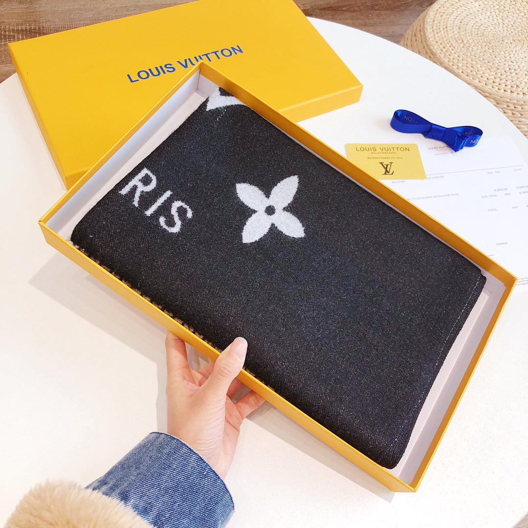 REYKJAVIK SCARF 180 CM IN BLACK MIX WHITE CASHMERE 392870 mysite