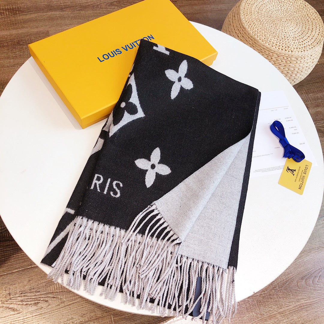 REYKJAVIK SCARF 180 CM IN BLACK MIX WHITE CASHMERE 392870 mysite