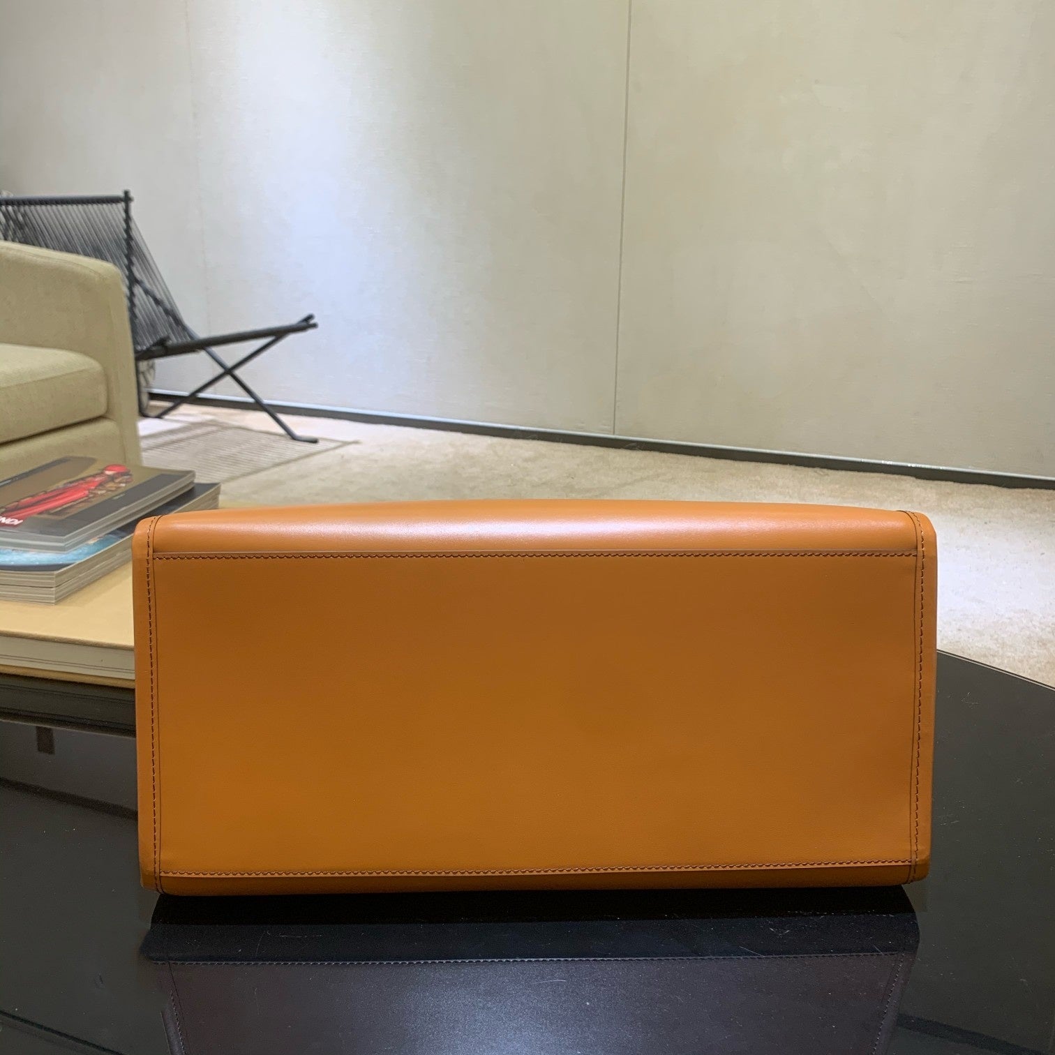 SHINE 40 TOTE BAG IN CARROT ORANGE EMBOSSED CALFSKIN mysite