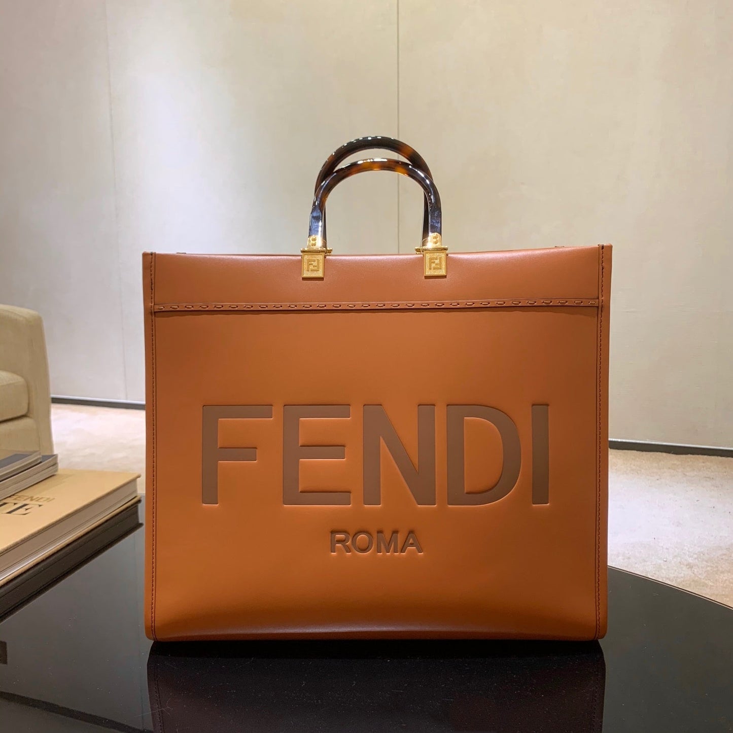 SHINE 40 TOTE BAG IN CARROT ORANGE EMBOSSED CALFSKIN mysite