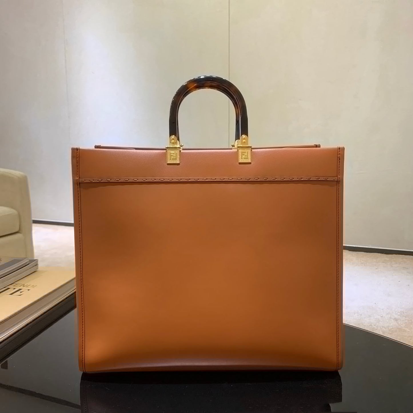 SHINE 40 TOTE BAG IN CARROT ORANGE EMBOSSED CALFSKIN mysite