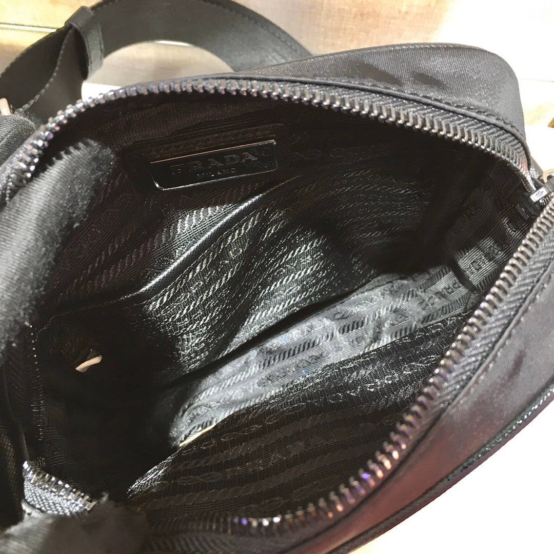 CROSSBODY BAG 20 IN BLACK RE-NYLON AND SAFFIANO LEATHER TRIM mysite