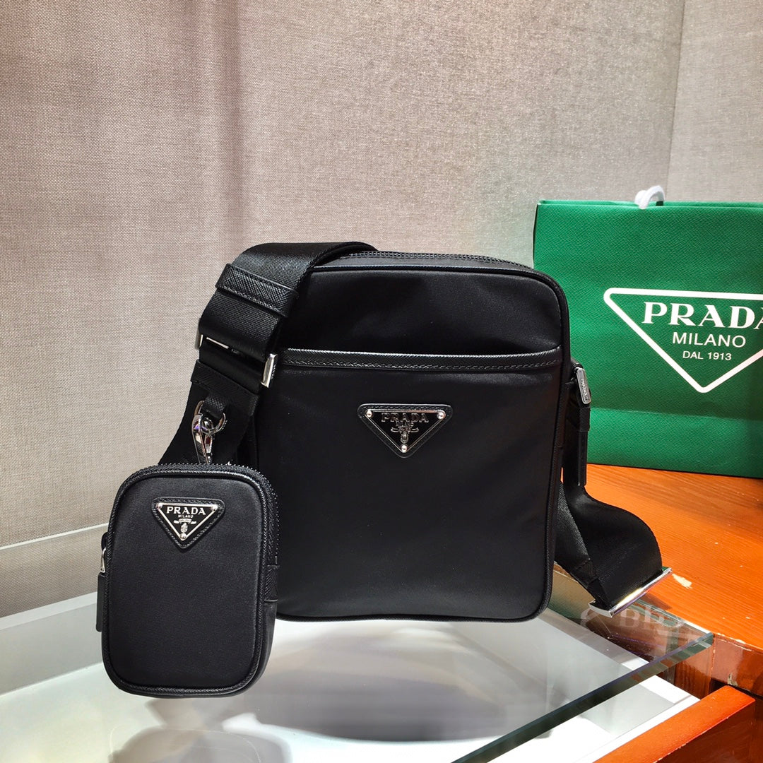 CROSSBODY BAG 20 IN BLACK RE-NYLON AND SAFFIANO LEATHER TRIM mysite