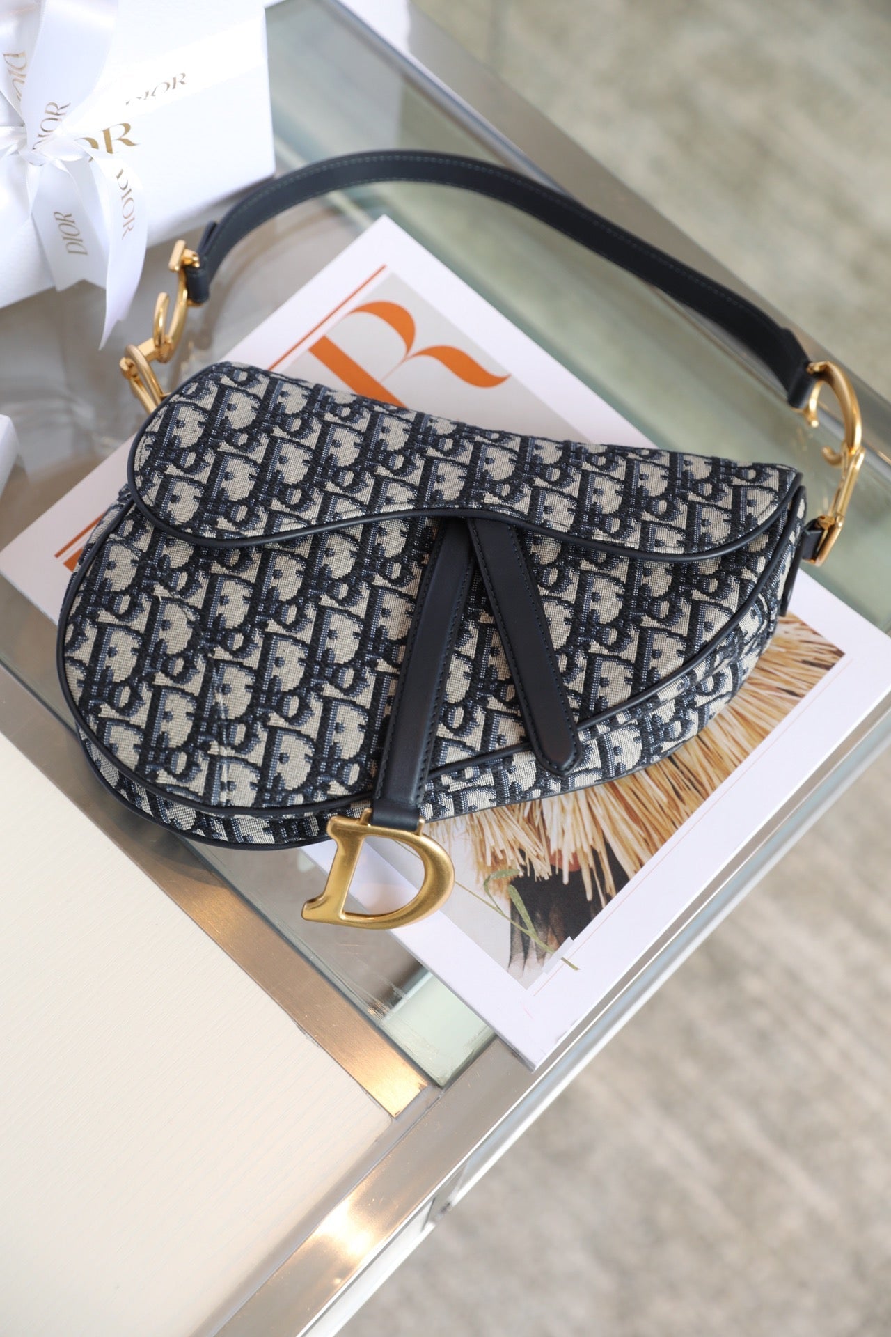 CD Blue Dior Oblique Jacquard Bag Canvas Cowhide mysite