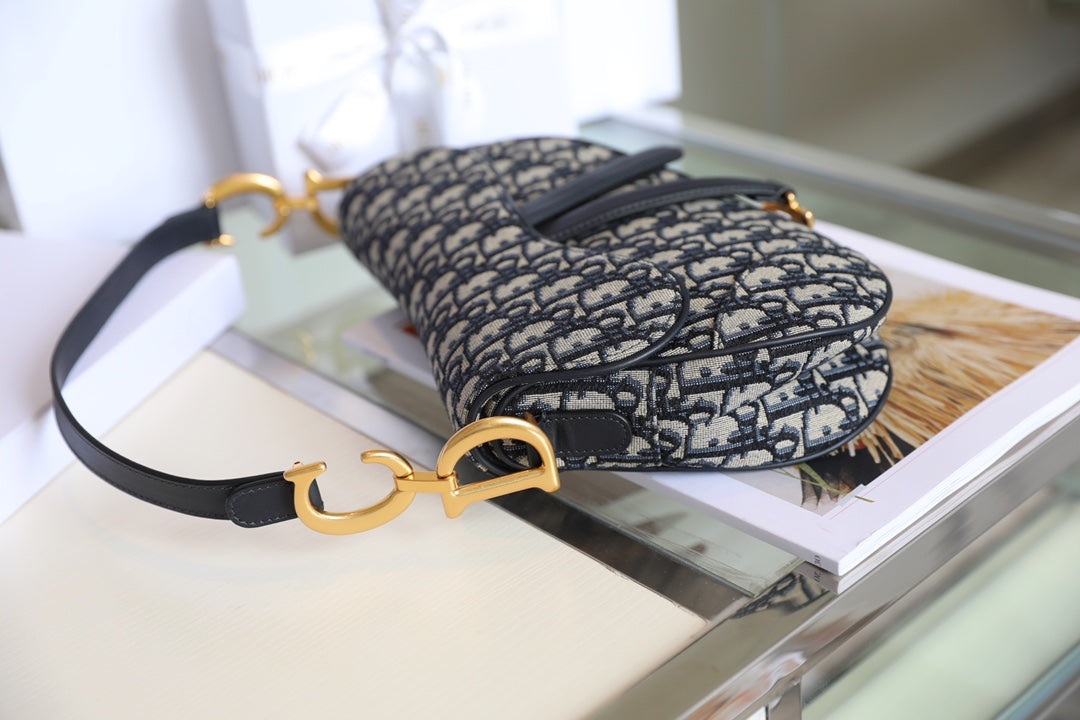 CD Blue Dior Oblique Jacquard Bag Canvas Cowhide mysite