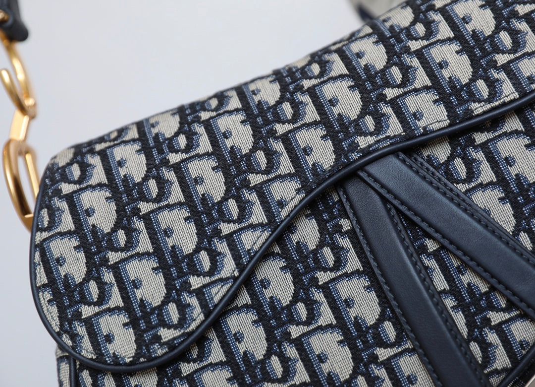 CD Blue Dior Oblique Jacquard Bag Canvas Cowhide mysite