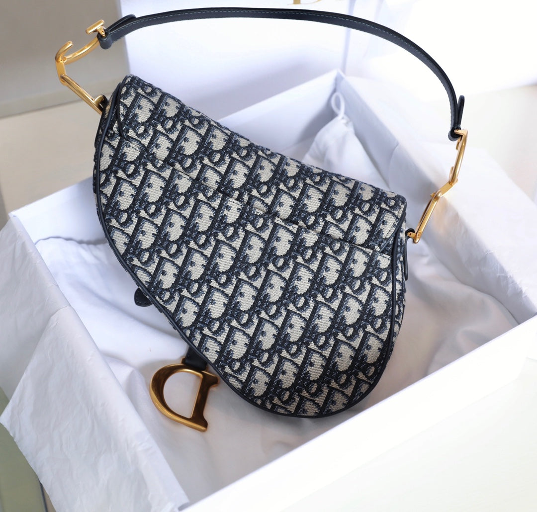 CD Blue Dior Oblique Jacquard Bag Canvas Cowhide mysite