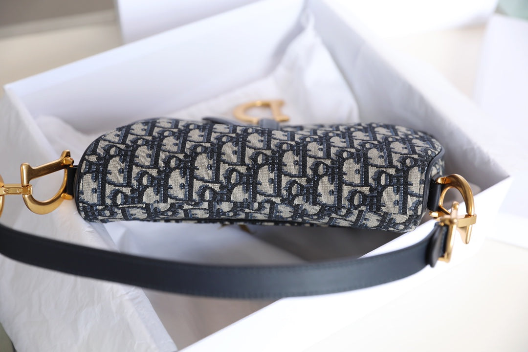 CD Blue Dior Oblique Jacquard Bag Canvas Cowhide mysite