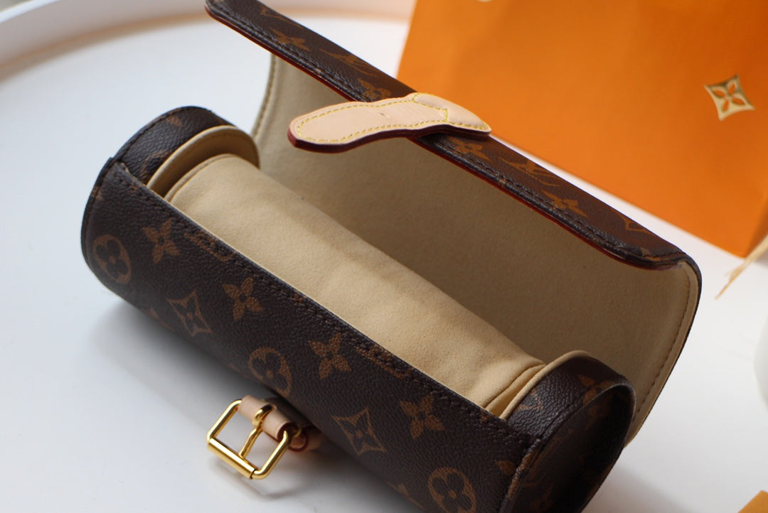 LV M47530 3 Watch Case Brown Beige Monogram Canvas & Cowhide HW mysite