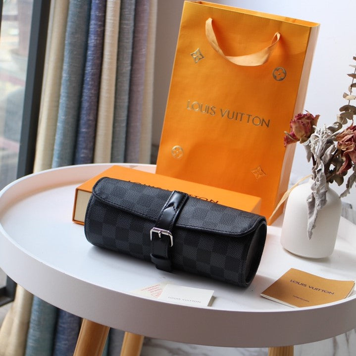 LV M47530 3 Watch Case Black Damier Graphite & Cowhide HW mysite