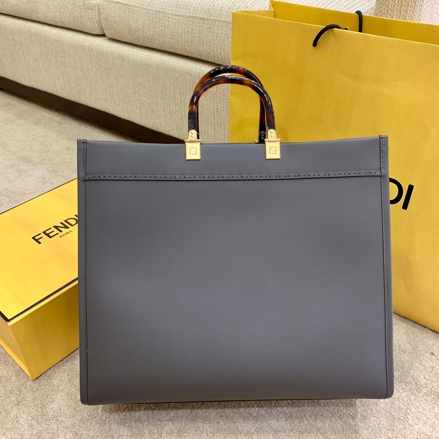 SHINE 40 TOTE BAG IN STONE GREEN EMBOSSED CALFSKIN mysite