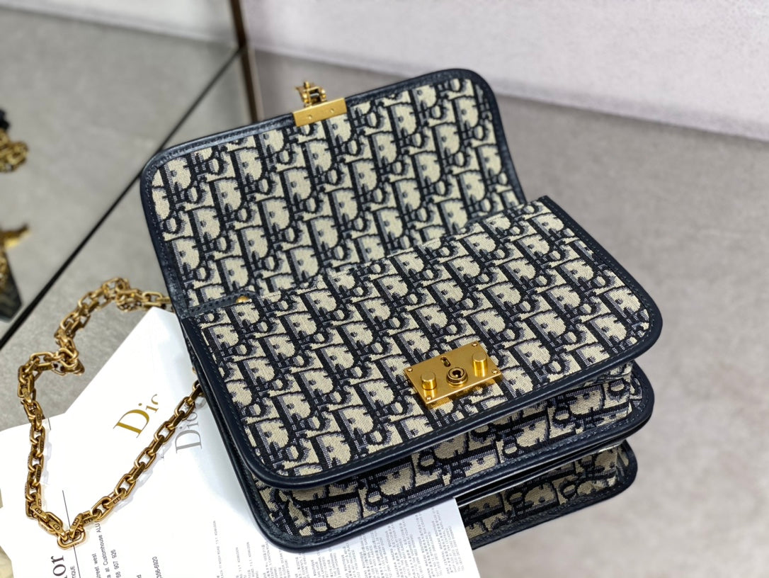 CD embroidered chain bag 24 dark blue leather cotton mysite