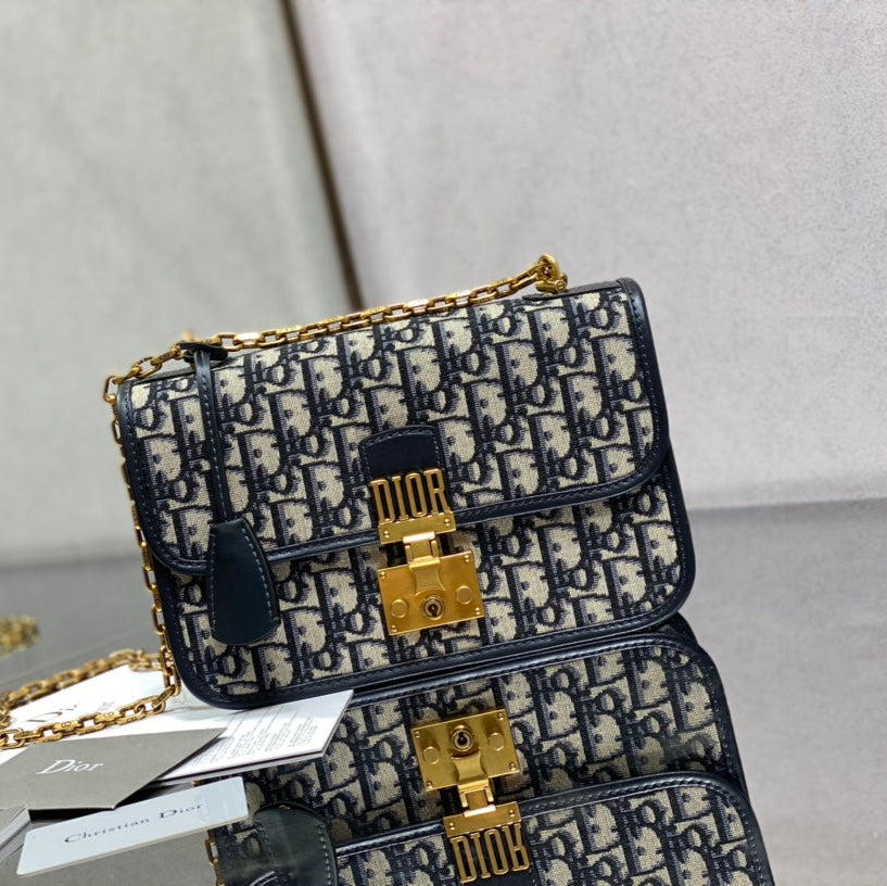 CD embroidered chain bag 24 dark blue leather cotton mysite