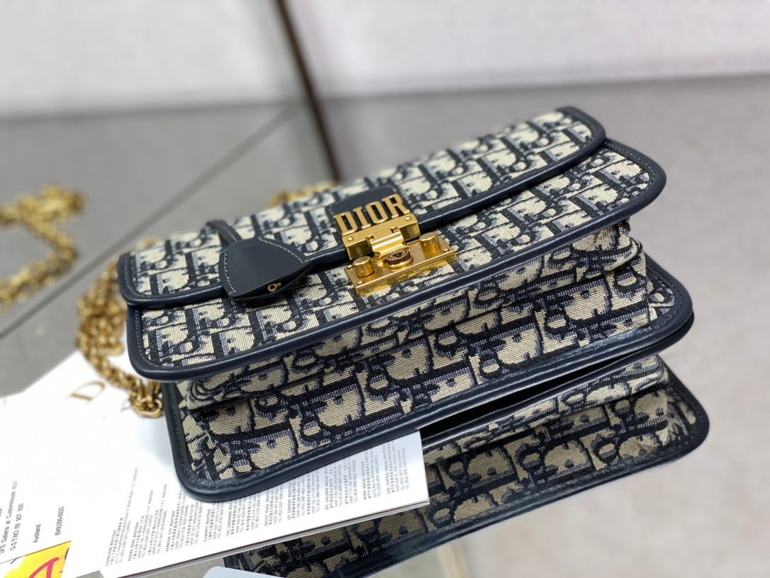 CD embroidered chain bag 24 dark blue leather cotton mysite