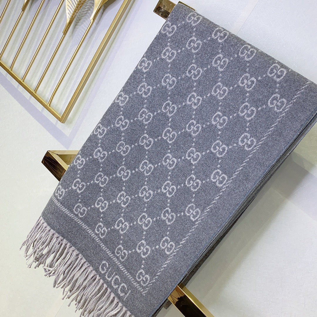 JACQUARD PATTERN KNIT SCARF 180 CM IN COOL GRAY WOOL 402421 mysite