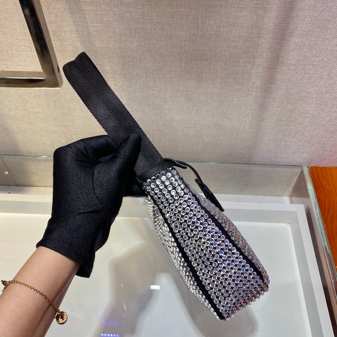 SPARKLING HOBO BAG 23 IN BLACK NYLON ATTACHED FULLY CRYSTALS mysite