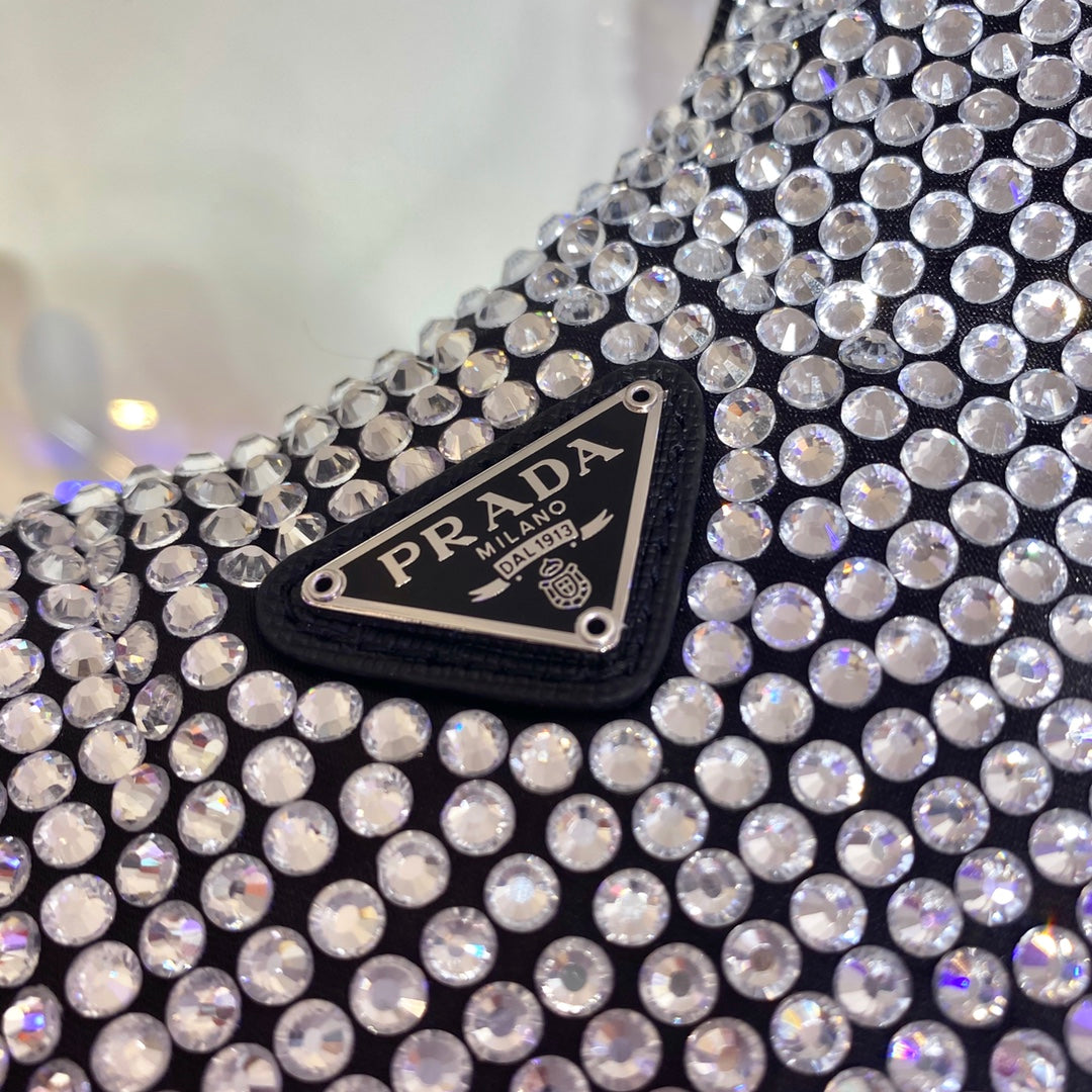 SPARKLING HOBO BAG 23 IN BLACK NYLON ATTACHED FULLY CRYSTALS mysite