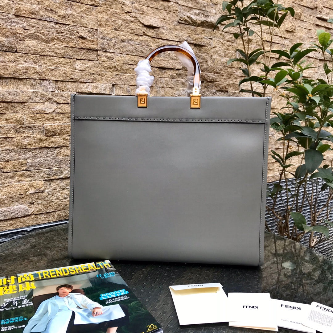 Fend Sunshine Large Bag 40.5 Grey Leather mysite