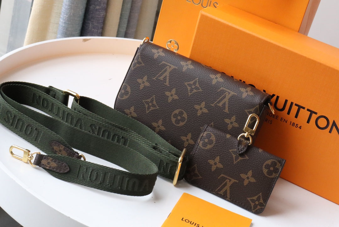 LV Felicie Strap & Go Brown Dark Green Monogram Canvas GHW mysite