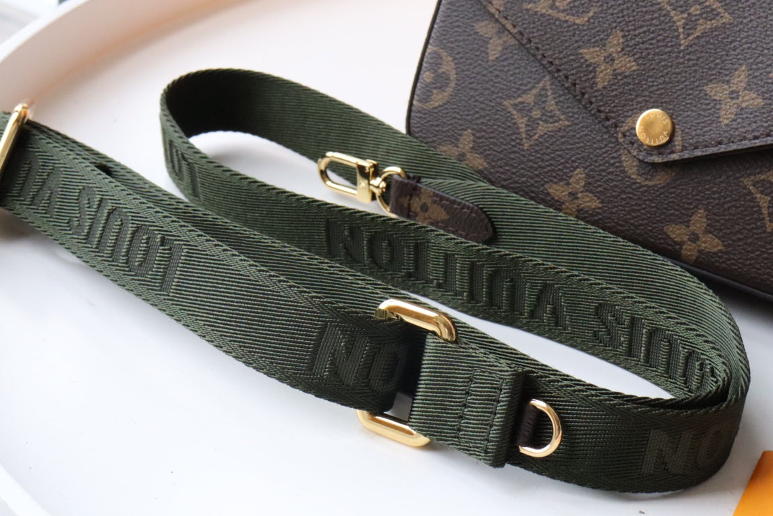 LV Felicie Strap & Go Brown Dark Green Monogram Canvas GHW mysite