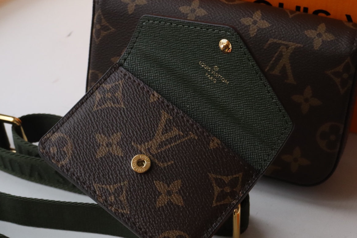 LV Felicie Strap & Go Brown Dark Green Monogram Canvas GHW mysite