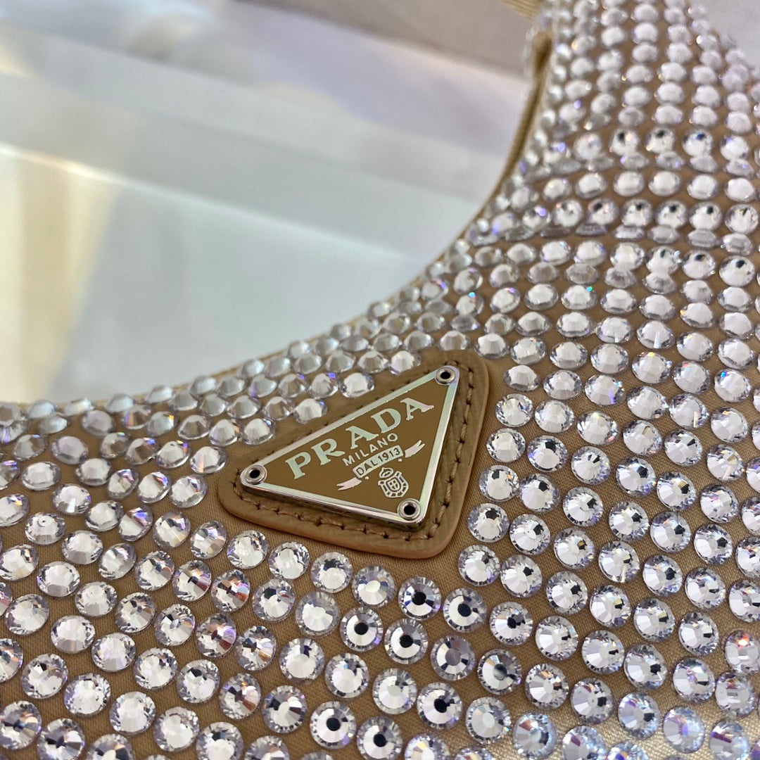 SPARKLING HOBO BAG 23 IN BEIGE NYLON ATTACHED FULLY CRYSTALS mysite