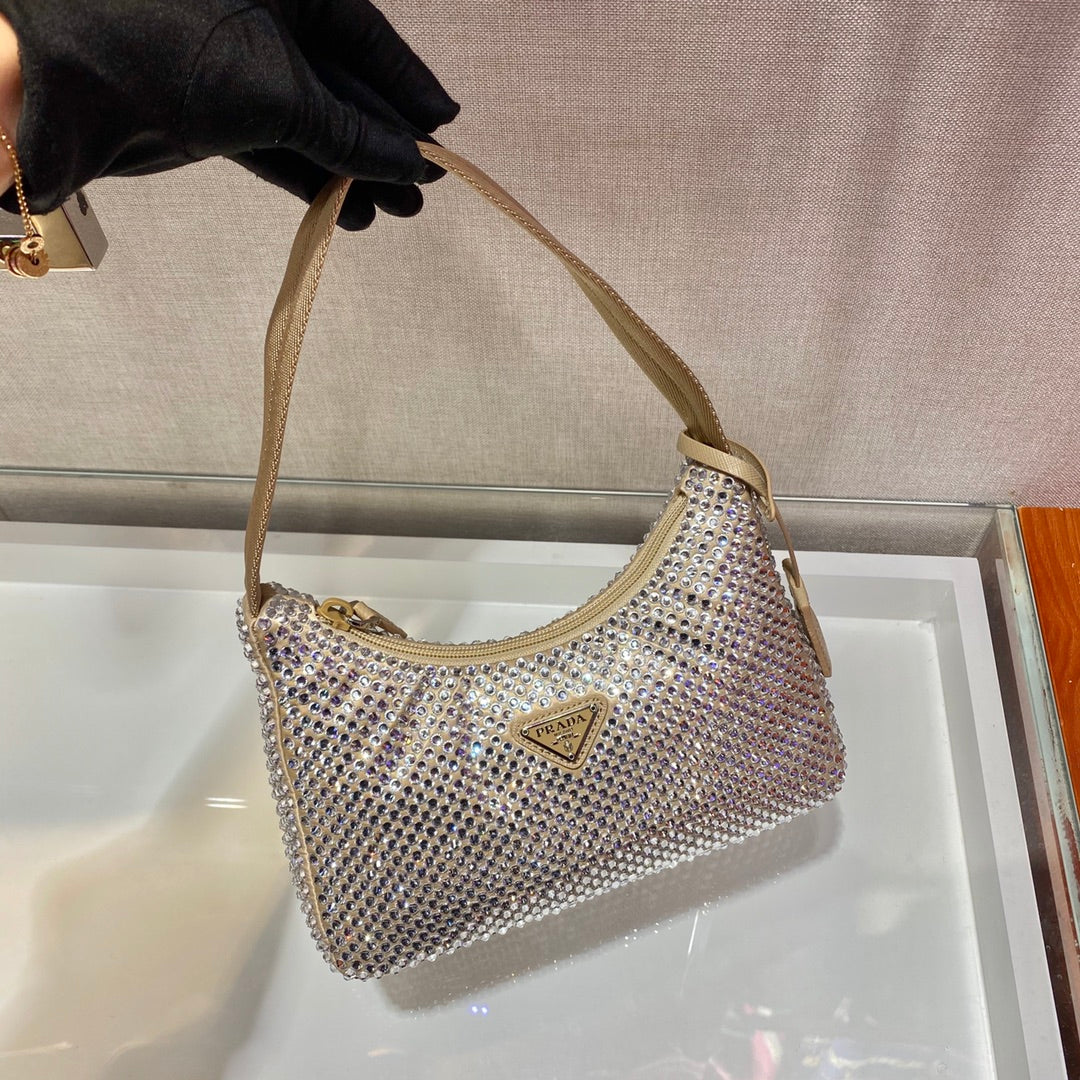 SPARKLING HOBO BAG 23 IN BEIGE NYLON ATTACHED FULLY CRYSTALS mysite