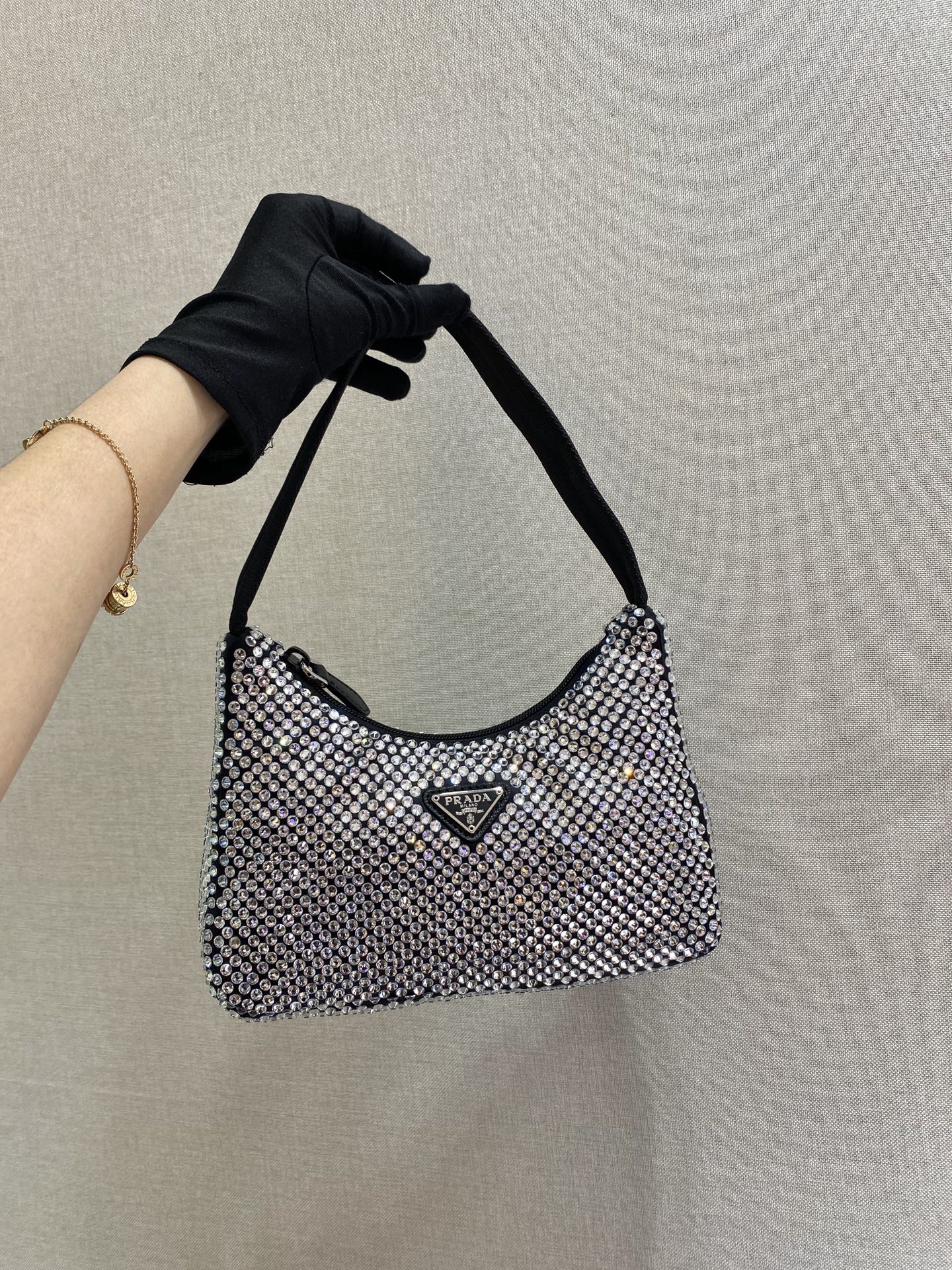 SPARKLING HOBO BAG 23 IN BLACK NYLON ATTACHED FULLY CRYSTALS mysite