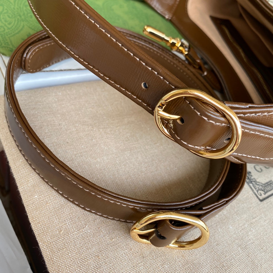 gg jackie small 28cm beige monogram canvas brown calfskin mysite