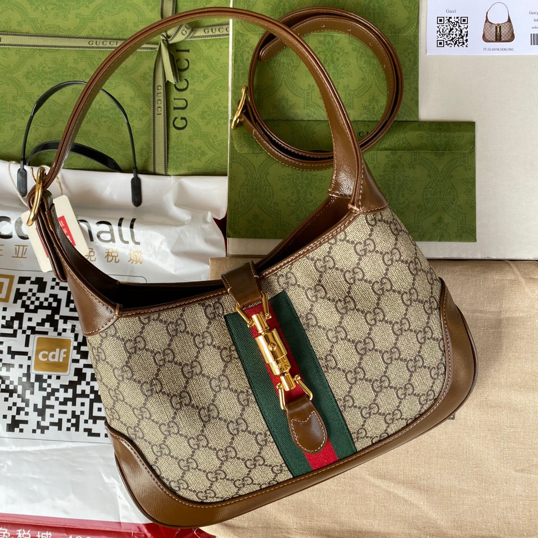 gg jackie small 28cm beige monogram canvas brown calfskin mysite