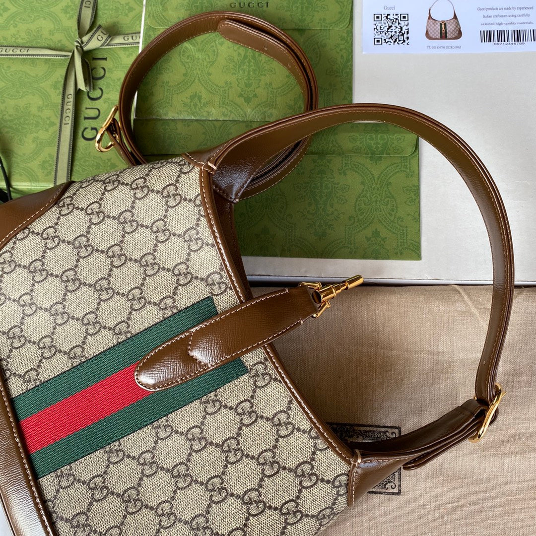 gg jackie small 28cm beige monogram canvas brown calfskin mysite